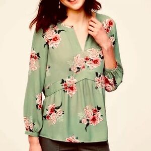 LOFT Green Floral Blouse XL